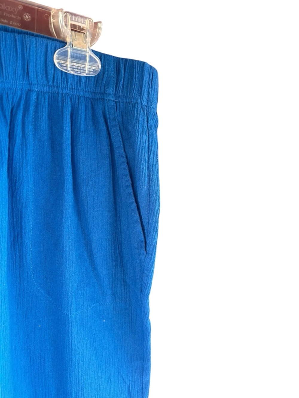 Vicki Wayne vintage royal blue two-piece cotton crinkle fabric pantsuit Sz L - Picture 8 of 12